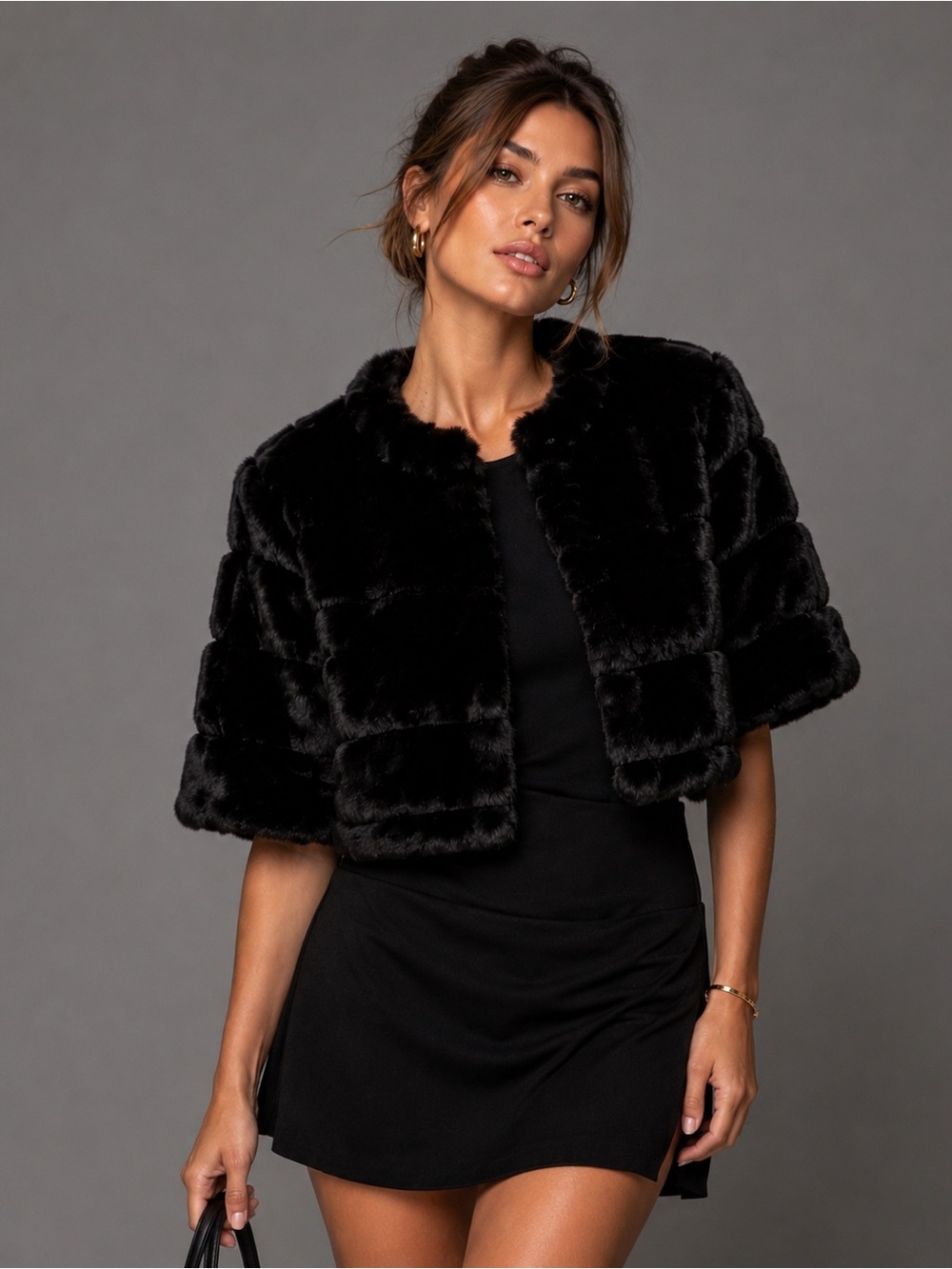 White House Black Market Women’s Black Faux Fur Cropped Jacket